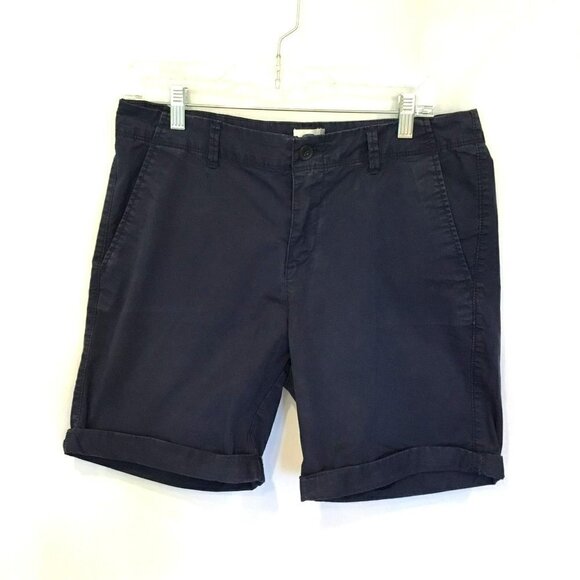 Old Navy Bermuda Shorts Cuffed Hem Cotton High Rise in Navy Blue Size 10 Pockets - Picture 1 of 6